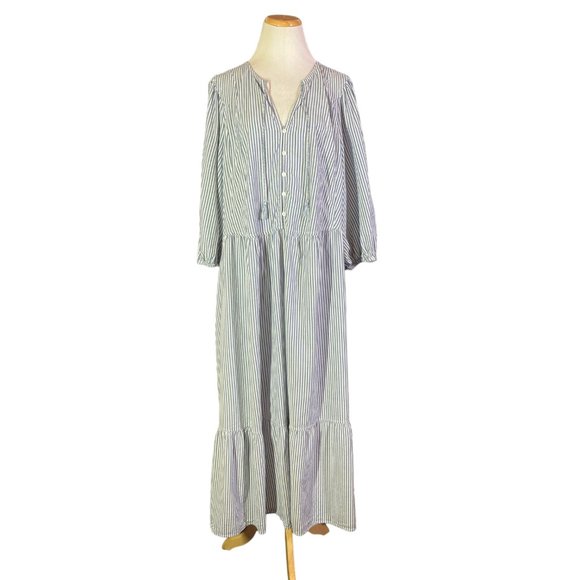Old Navy Dresses & Skirts - Old Navy Plus Size 4X Striped Dress 3/4 Sleeve Ruffle Hem Pockets Maxi